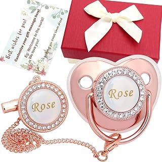 Personalized Pacifier Set with Name, BPA Free (Rose Gold) | Bling Gold Silver Pink Rose Gold Luxurious Ideal Gift for Newborns