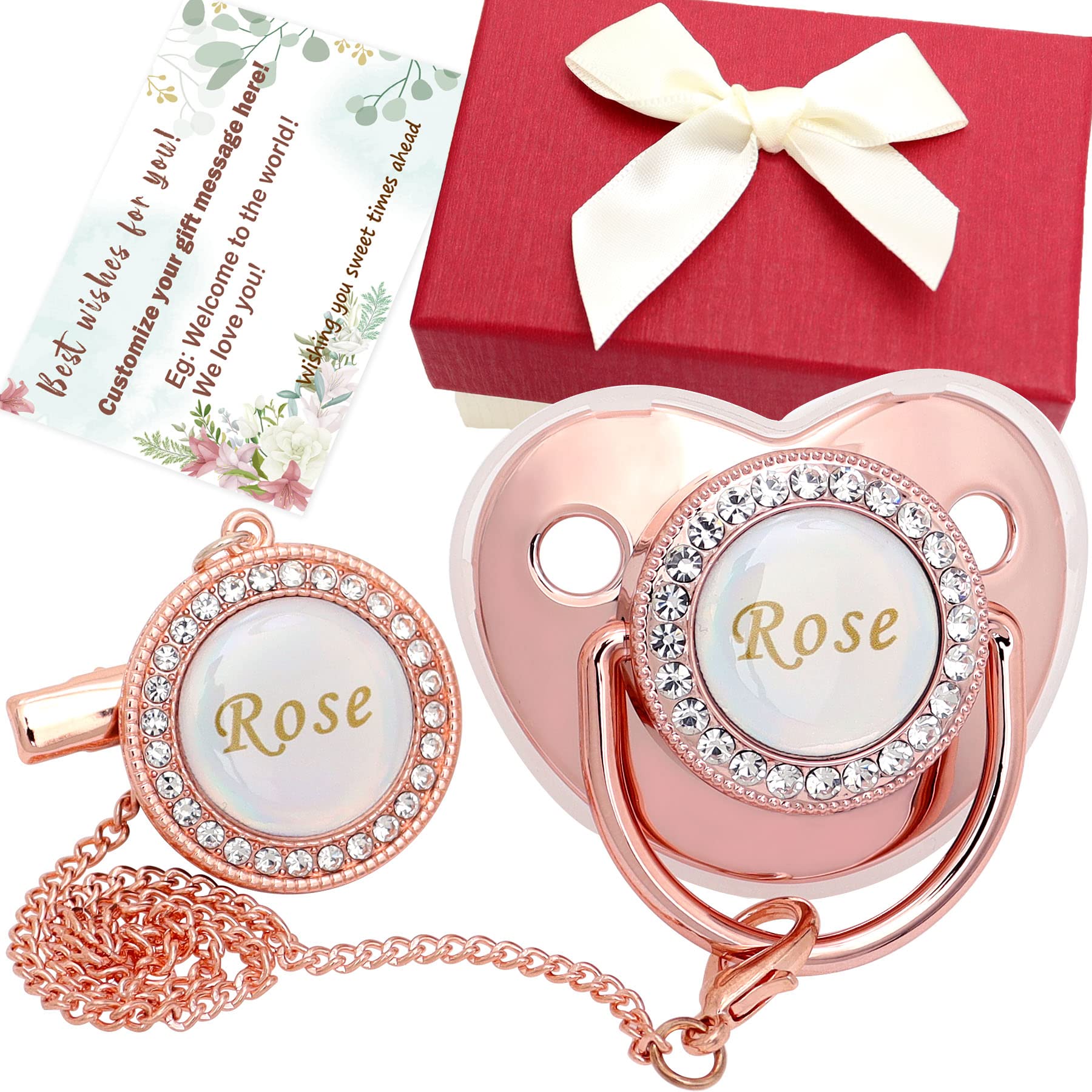 Personalized Pacifier Set with Name, BPA Free (Rose Gold) | Bling Gold Silver Pi