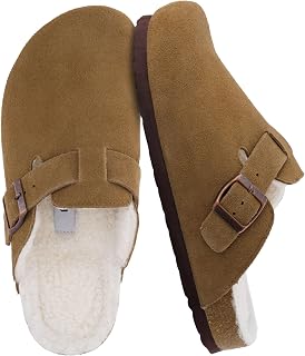 CUSHIONAIRE Zueco con Plantilla de Corcho Hana para Mujer con Parte Superior de Cuero Genuino, Forro de Piel sintética y + Comodidad