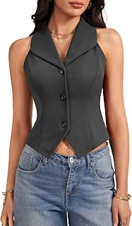 Rooscier Chaleco de moda delgado con botones para mujer