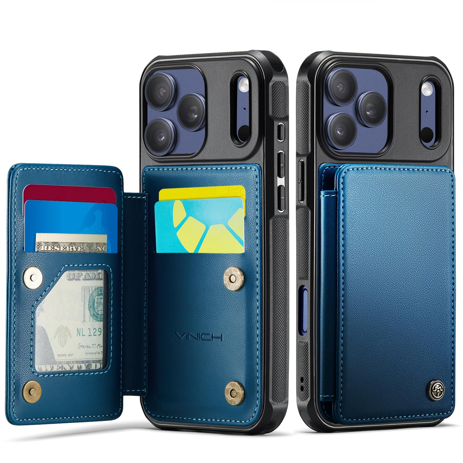 Vinich for iPhone 18 Pro & 17 Pro Wallet Case with Card Holder, Blue | RFID Bloc