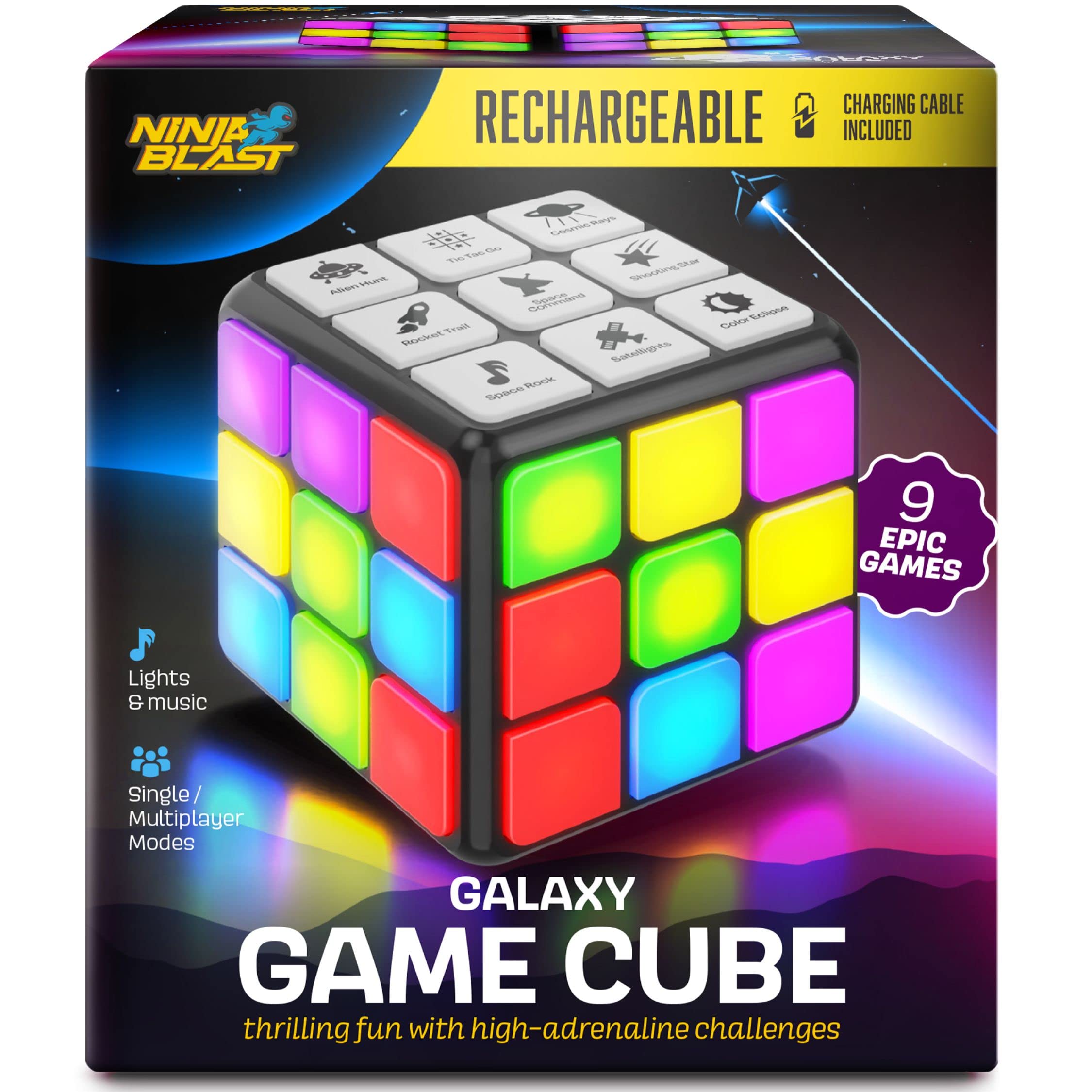 Rechargeable Game Activity Cube - Toys for Boys and Girls - 9 Fun Brain & Memory