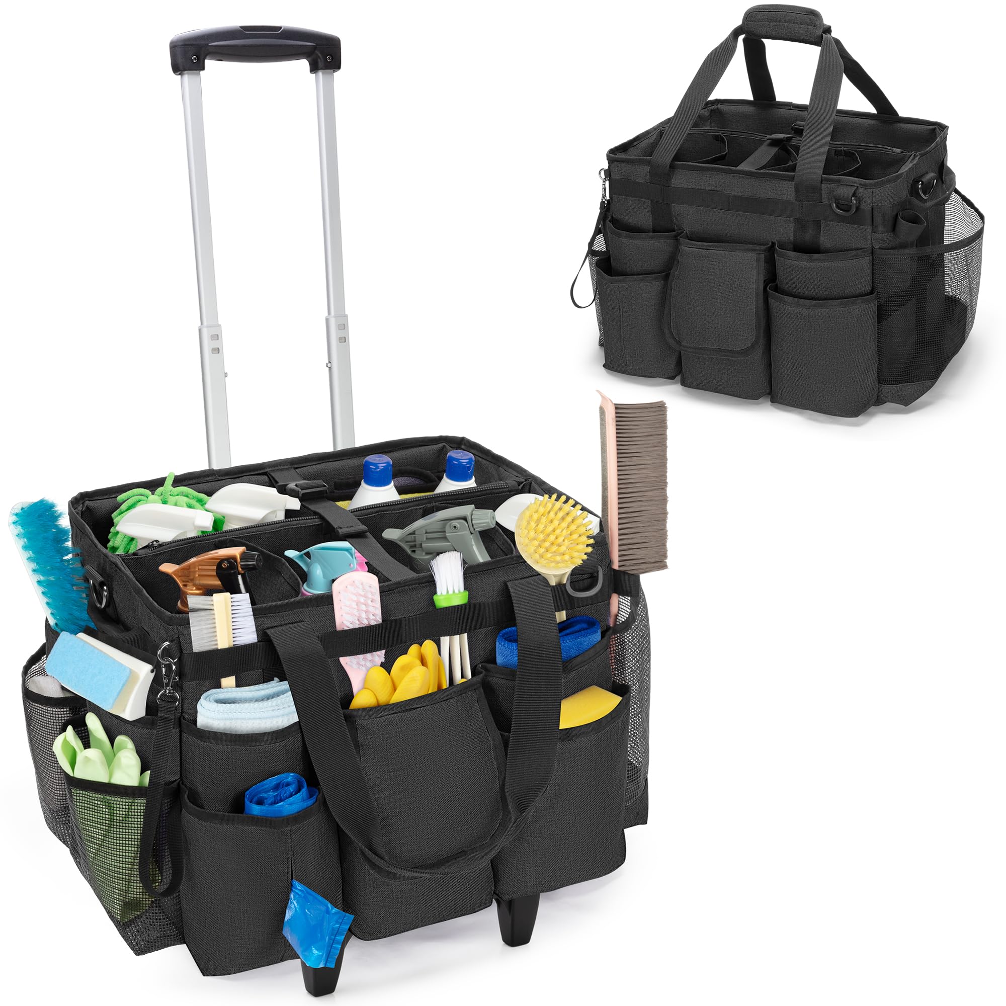 LoDrid Rolling Cleaning Bag with Detachable Trolley, Black (Patent Design)