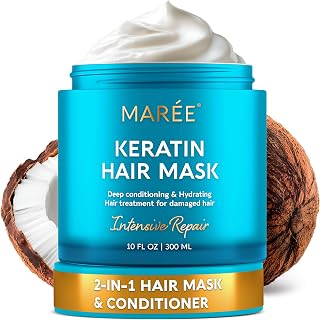 MAREE Deep Conditioning Hair Mask for Damaged Hair - Deep Hydrating Protein | Hair treatment mask for dry hair, hair moisturizer, hair gloss for women, deep conditioner for dry damaged hair, curly mask