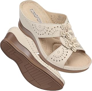 TEMOFON Womens Wedge Sandals Leather: Comfortable Walking Shoes Summer