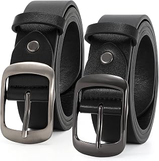 JASGOOD Women's Leather Belts for Jeans Dresses Fashion Gold Buckle Ladies Waist Belt, 2 Pack
