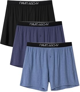 DAVID ARCHY Mens Loose Boxer Shorts Bamboo Rayon – Sleep & Lounge Boxers, Breathable Cooling Lightweight Underwear with Button Fly