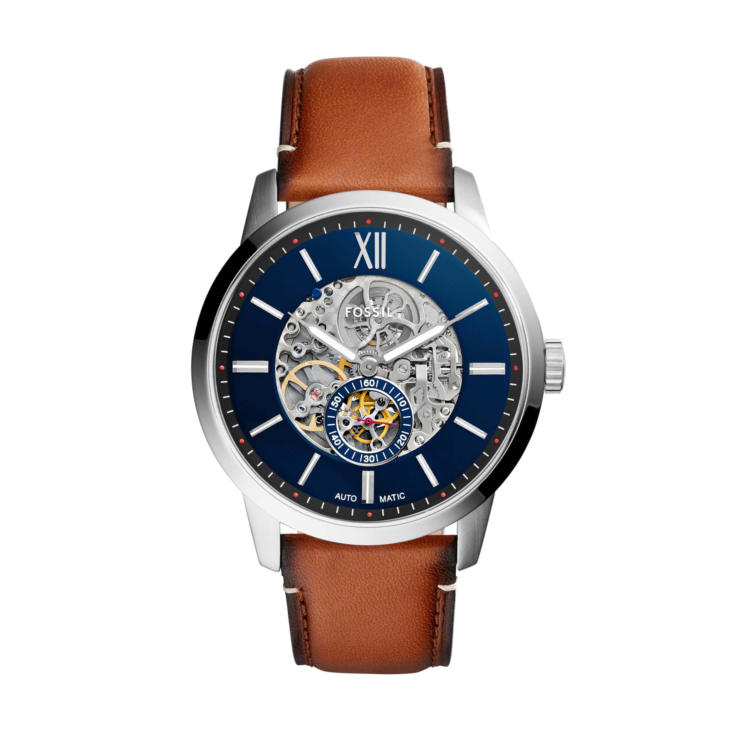 Fossil Men's Townsman Automatic Stainless Steel and Leather Three-Hand Skeleton 