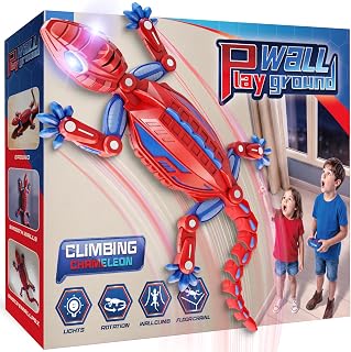 Wall Climbing Gecko Toy Birthday Gift for Boy Age 4 5 6 7 8 9 10+ Year Old | Rechargeable RC Gecko Lizard Rush Cat Toys for Kids Boy Girl 3-14, Cool Prank Toys, Rotation & Strong Suction with Light(Red)