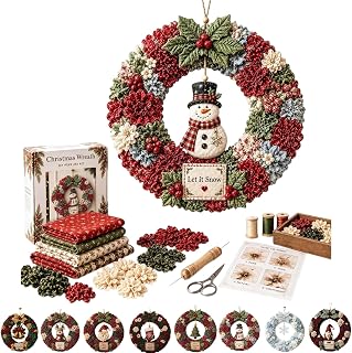 Oanruyan 12 Inch Large Christmas Wreath 3D Fabric Poke Art Kits (Snowman) | Beginner Friendly Holiday Decorating Set for Adults, Front Door Wall Entryway and Home