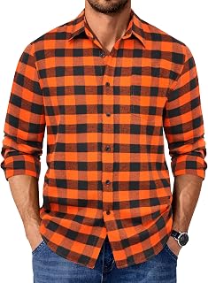 COOFANDY Plaid Shirt Men Flannel Shirt Long Sleeve Shirt Casual Fall Winter Regular Fit with Pocket
