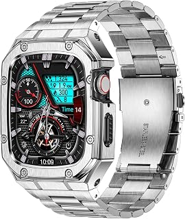 Stainless Steel Band with Case Compatible with Apple Watch, Cover for iWatch Bands Men