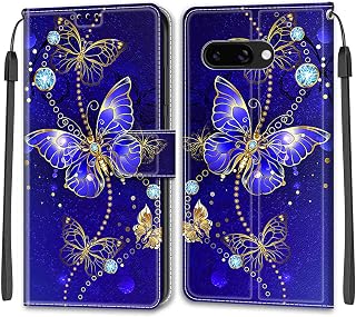 Cover for Google Pixel 9A, with Card Slots Stand Function Shockproof Flip Leather Cover Wallet Case Compatible with Google Pixel 9A, Blue Butterfly