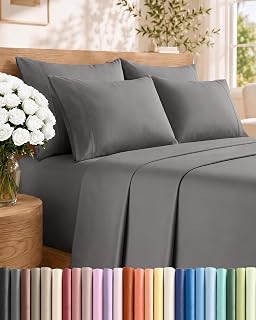 King 6 Piece Sheet Set - Breathable & Cooling Sheets - Hotel Luxury Bed Sheets - 1 Flat Sheet, 1 Fitted Sheet & 4 Pillowcases - Deep Pocket - Easy Fit, Soft & Wrinkle Free - King Dark Grey Sheets