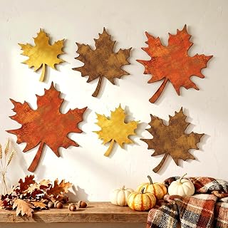 CroBlissful 6 Pcs Fall Maple Leaves Wall Decor Autumn Wooden Wall Art