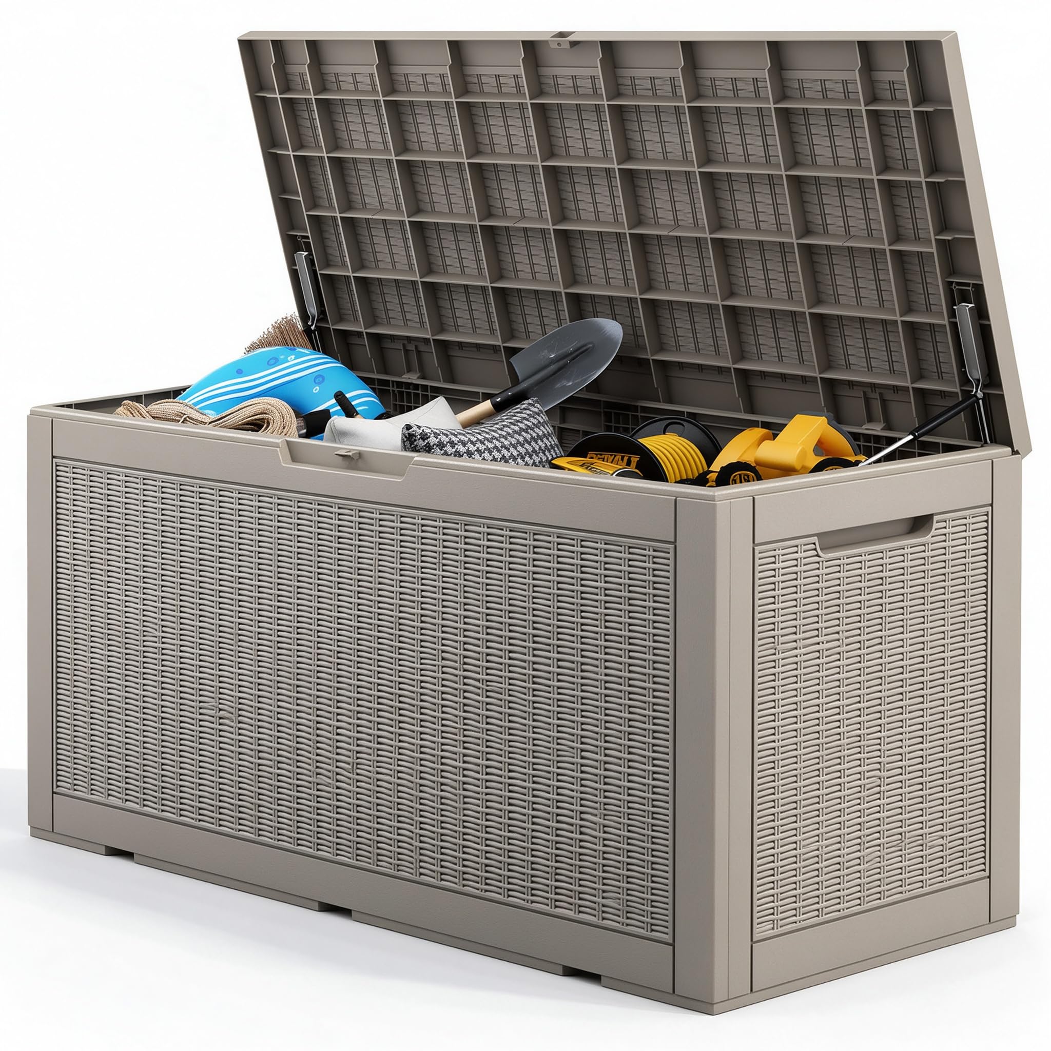 160 Gallon Deck Box,Lockable Outdoor Storage Box Gas Lift,Waterproof,Grey | Pack