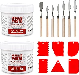 Melispapa 540 ml/18.3 fl oz/800 g Thick Acrylic Modeling Paste with 7 Palette Knives & 6 Clay Scrapers, High Density Modeling Paste for Textured Art, Acrylic Painting, Canvas Paint & Art Projects(White)