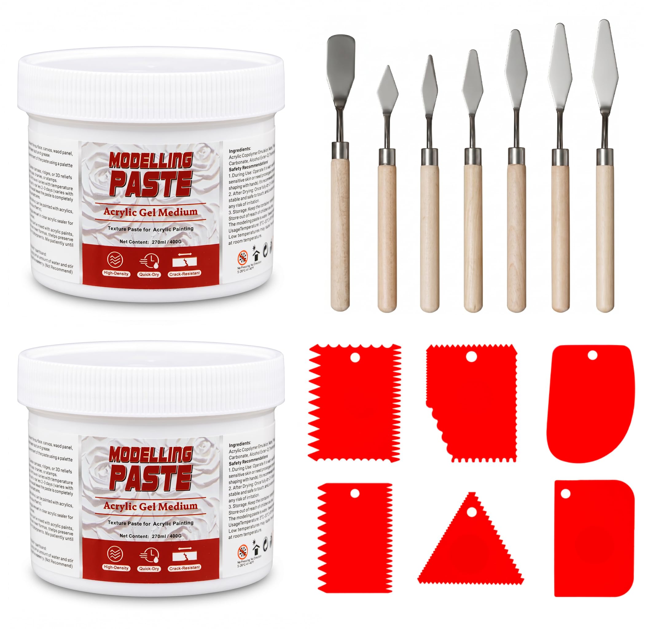 Melispapa 540 ml/18.3 fl oz/800 g Thick Acrylic Modeling Paste with 7 Palette Kn