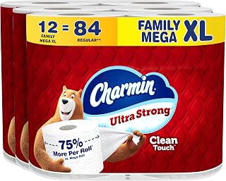 Charmin Toilet Paper Ultra Strong Clean Touch, 12 Family Mega XL Rolls = 84 Regular Rolls