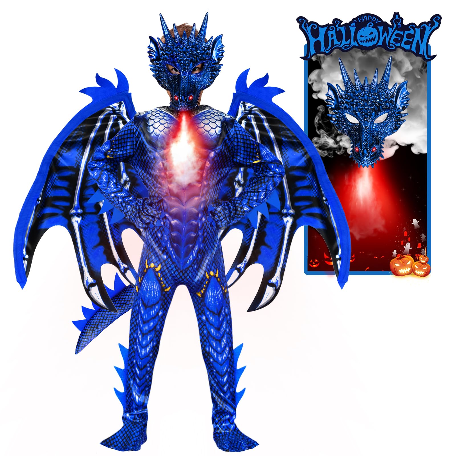 digi Dragon Costume for kids,Halloween costume Scary Goblin Dragon Full Body Jum