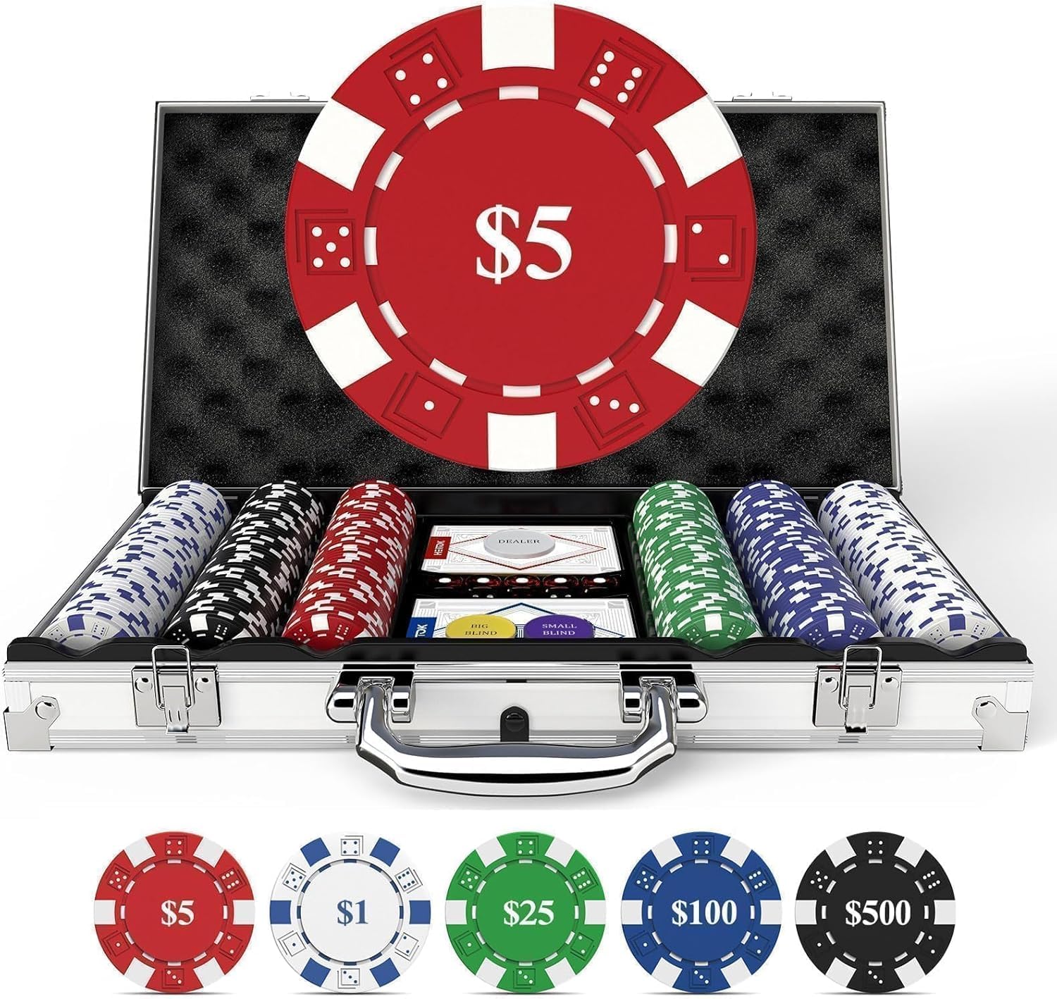 HEITOK 500pc Poker Chip Set 11.5g Iron Core Denominations Texas Holdem | 2-10 pl