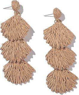 Raffia Starfish Seashell Dangle Drop Earrings Boho Summer Beach Jewelry