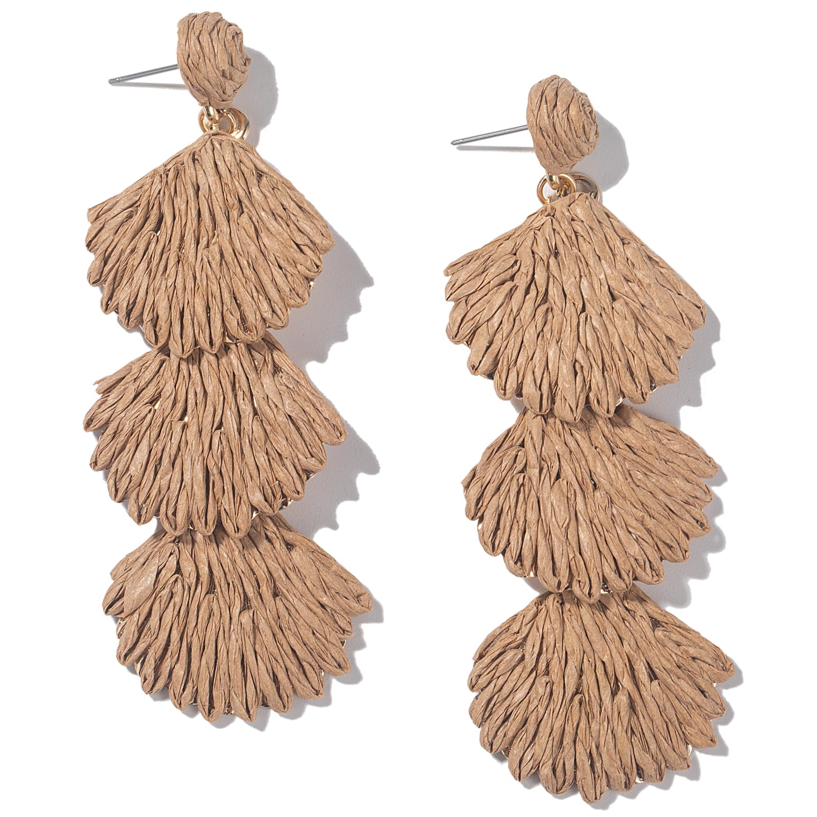 Raffia Starfish Seashell Dangle Drop Earrings Boho Summer Beach Jewelry