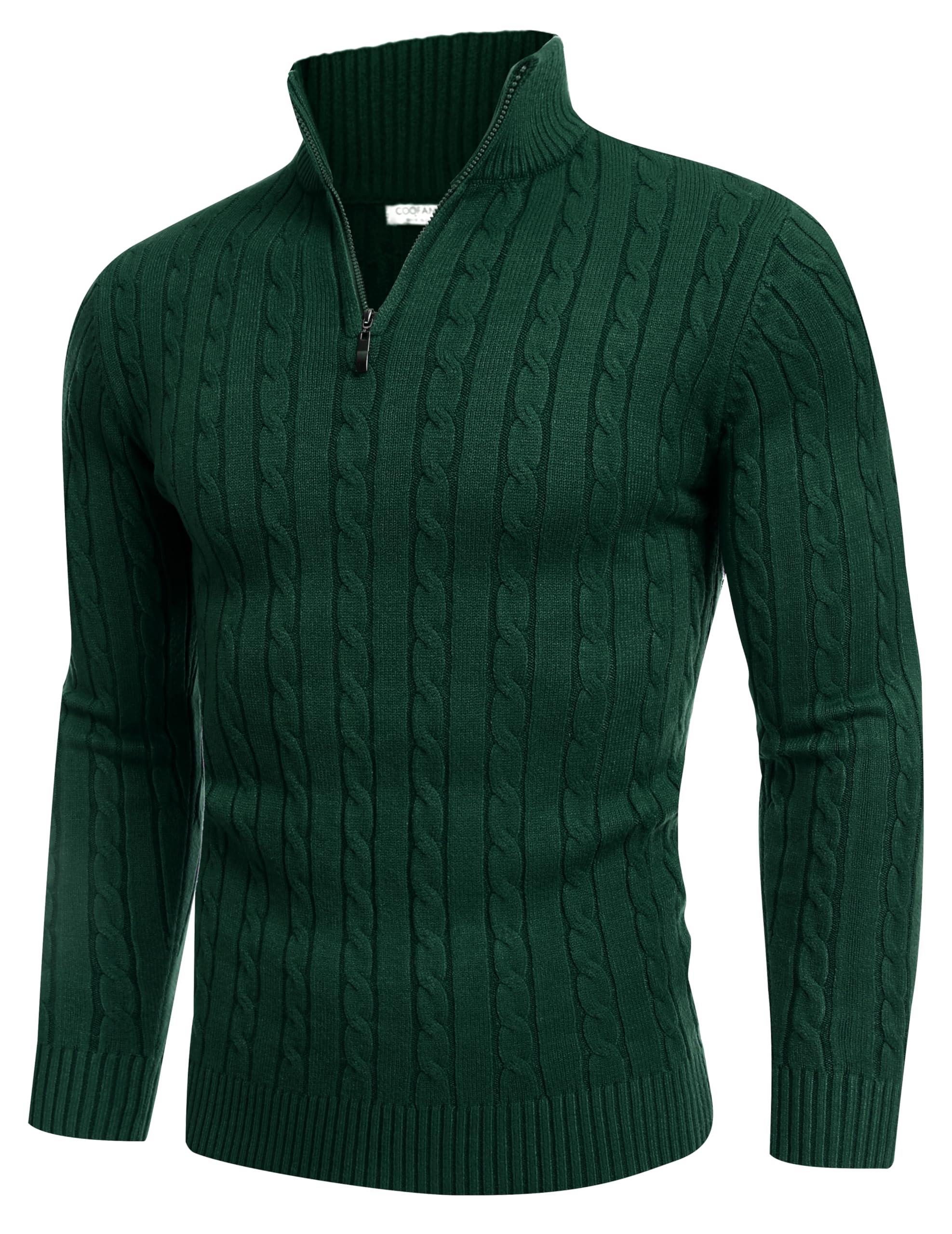 COOFANDY Men's Quarter Zip Sweater Knitted Slim Fit Casual Turtleneck Pullover M