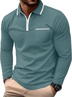 Askdeer Men's Polo Shirts Long Sleeve Zipper Classic Casual Golf Shirt Stylish Cotton T-Shirts
