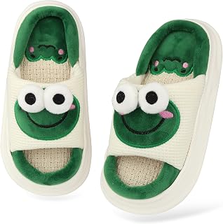 Memory Foam Slippers for Boys Girls Open Toe Slippers for Kids Comfortable Indoor Outdoor, Frog Green
