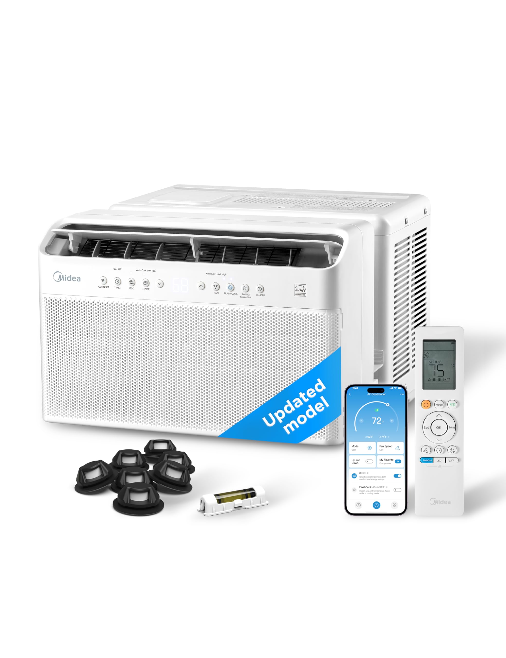 Midea 8,000 BTU U-Shaped Smart Inverter Window AC, Cools 350 Sq Ft, Ultra Quiet,