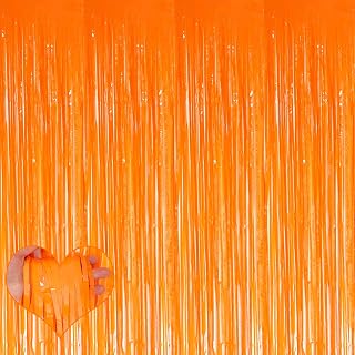 4 Pack Fringe Curtain Backdrop, 3.2Ft x 8.2Ft Macaron Orange Metallic Tinsel Foil Fringe Streamers Background for Photo Booth Birthday Wedding Baby Shower Carnival Easter Mother’s Day Party Decoration