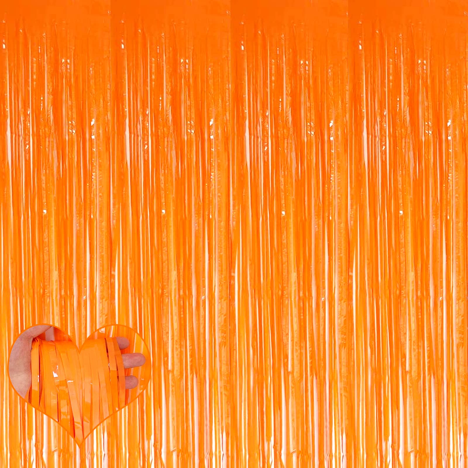 4 Pack Fringe Curtain Backdrop, 3.2Ft x 8.2Ft Macaron Orange Metallic Tinsel Foi