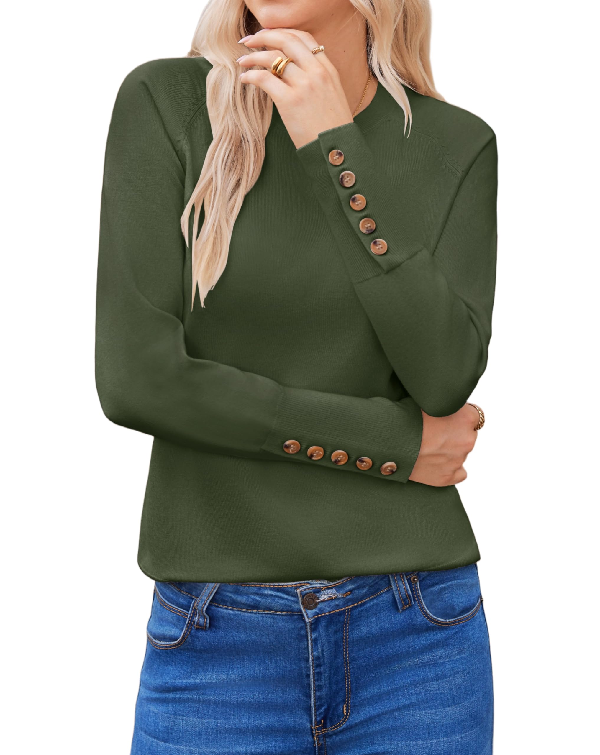 Hotouch Women's Elegant Long Sleeve Round Neck Knitted Autumn Winter Solid Color