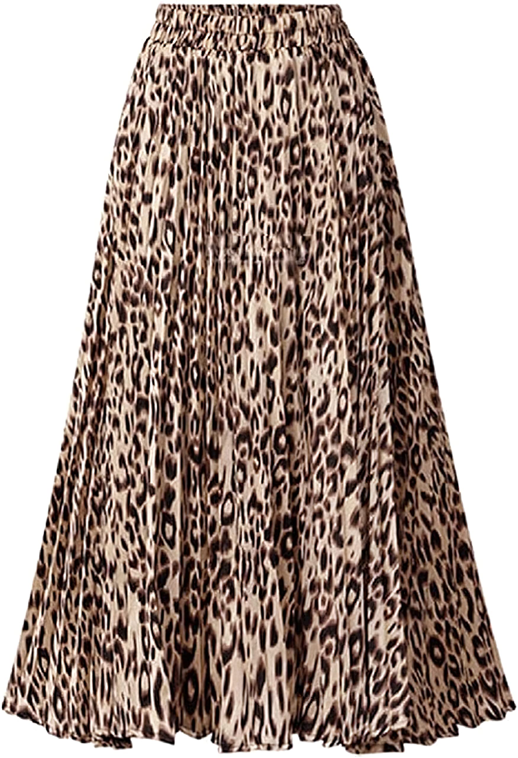 CHARTOU Womens Chic Elastic High Waisted A Line Leopard Print Pleated Shirring M
