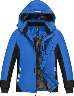 MoFiz Winter Jacket Boys Ski Jacket Warm Inner Lining Children's Outdoor Softshell Jackets Snow Jacket with Removable Hood