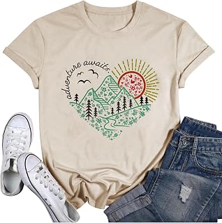 Jorlyen Women Adventure Awaits Outdoor Shirt Nature Hike Lake Life Outfit