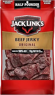 Jack Link's Beef Jerky Half Pounder - Original - 8 oz | Made with 100% Real Beef - Ready to Eat Real Meat Protein Snacks - 10g Protein per Serving - Large Jerky Bag