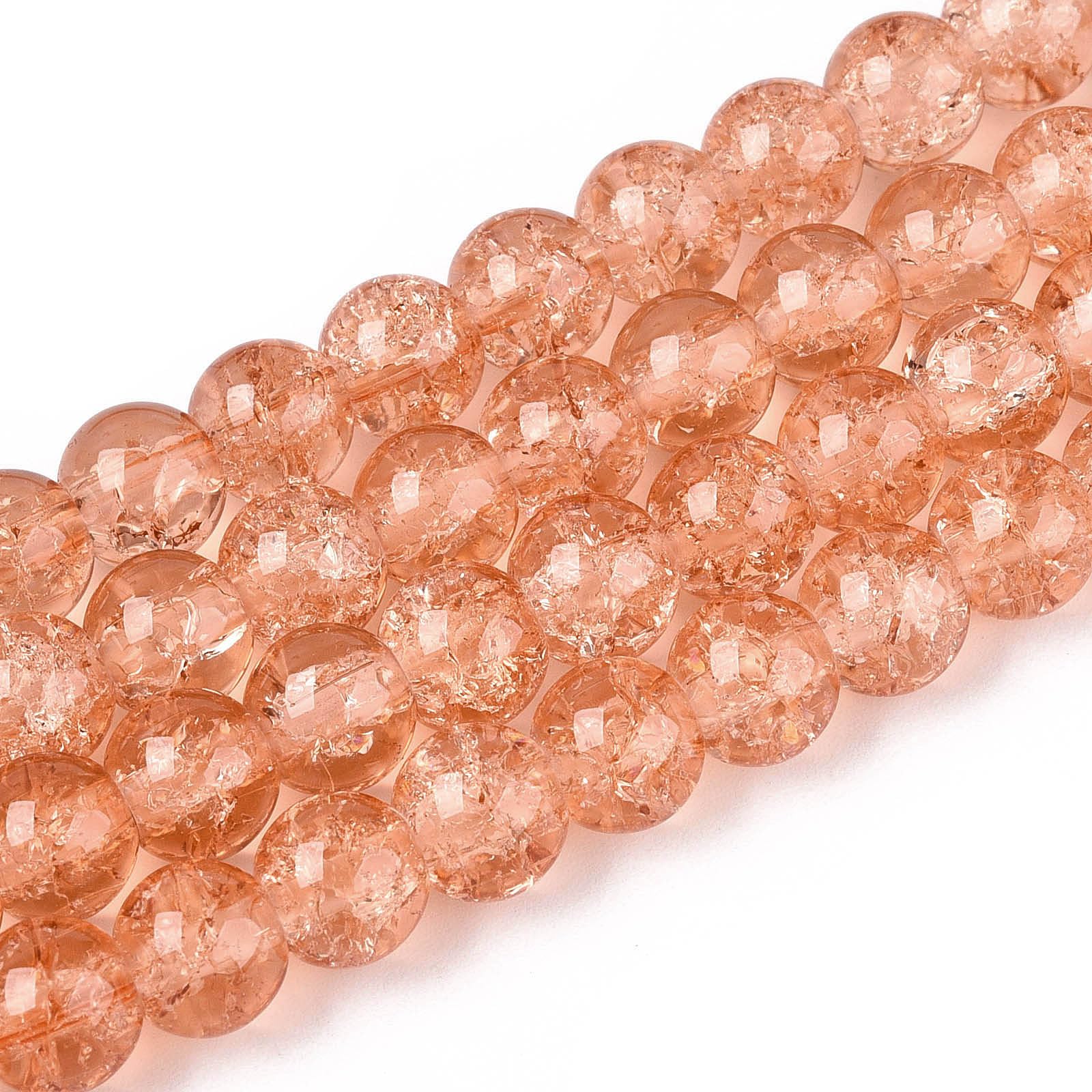 About 100pcs 8mm Round Crackle Glass Beads Light Orange Loose Spacer Beads for D