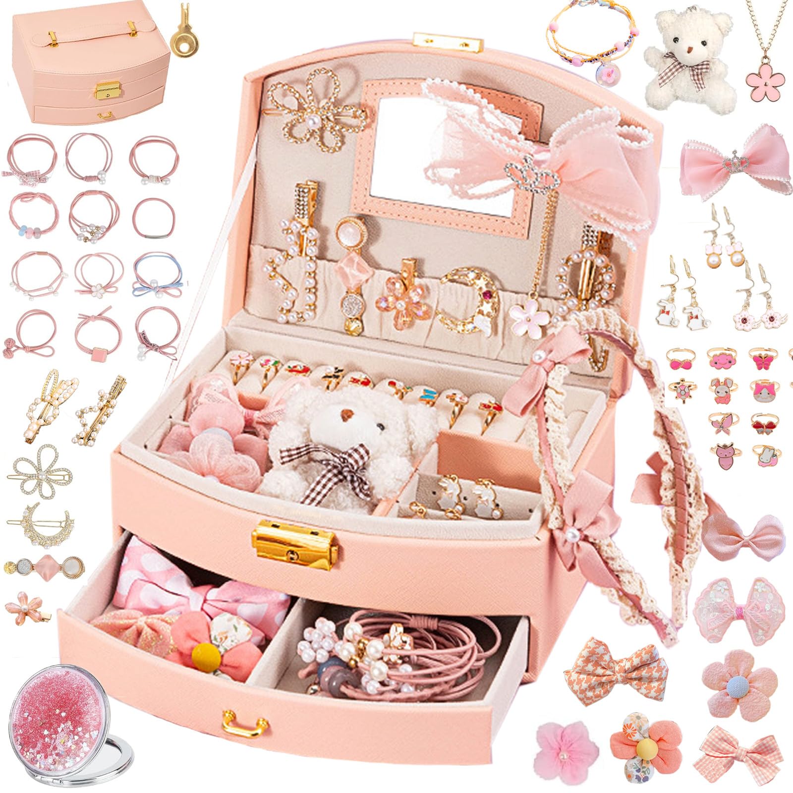 velachuan Princess Jewelry Box for Girls with Hair Accessories,Girls Hair Clips 