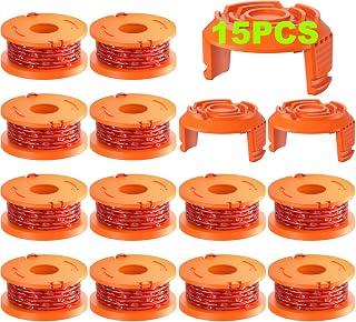 15 Pack (WA0010) Trimmer Spool Line for Worx, Replacement Weed Eater String | 0.065'' Trimmer Line Refills, Weed Wacker String Replacement Parts, Suitable for Worx String Trimmers(12 Spools, 3 Caps)