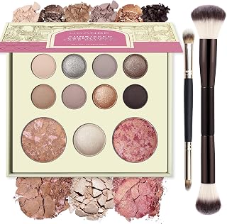 UCANBE Baked Makeup Palette Set - Include Blush, Highlighter, Bronzer, 8 Eyeshadows &amp; Brushes, Pigmented All-in-One Face &amp; Eye Powder Pallet Full Size Holiday Beauty Gift Kit, Travel Friendly