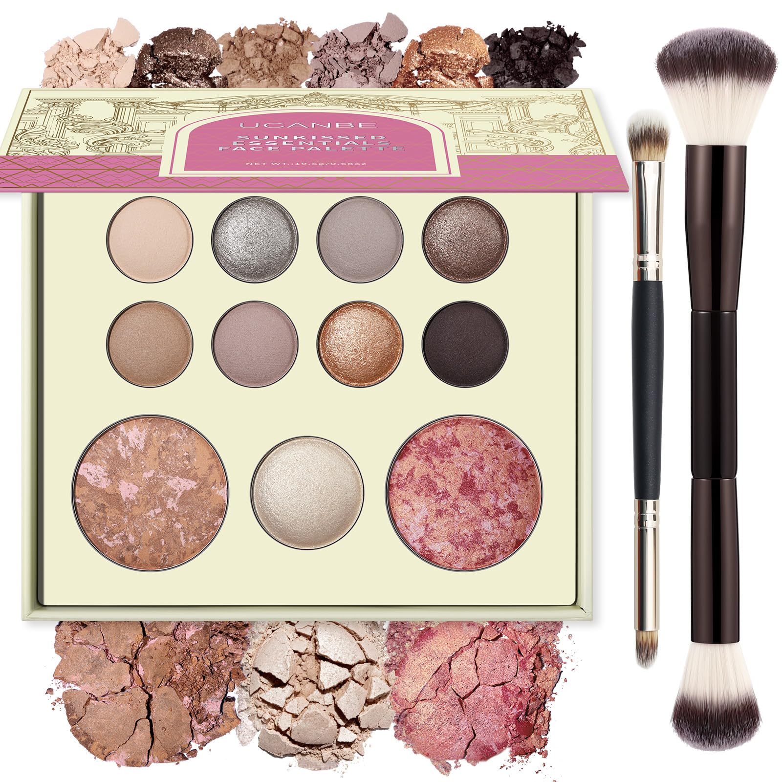 UCANBE Baked Makeup Palette Set - Include Blush, Highlighter, Bronzer, 8 Eyeshad