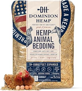 Dominion Hemp Premium Hemp Bedding for Chicken Coops 285L - 30lbs, 1-Pack | Ultra-absorbent USA hemp bedding for chicken coops and small pets, low dust, reduces odor, and keeps habitats clean and dry.