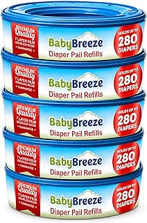 BabyBreeze Diaper Pail Refill Bags for Diaper Genie, 5-Pack, 1400 Count | Odor-absorbing Diaper Disposal Bags Compatible with Playtex Diaper Genie Pails; 5-Pack Holds up to 1,400 Newborn Diapers