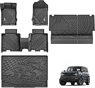 3W Full Protection Mats for Bronco 4 Door 2021-2026 2027 | All Weather Custom Fit Ford Bronco Floor Mats &amp; Cargo Liner &amp; Seatback Mats Accessories (Not for Sport &amp; Rubberized Floor)