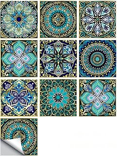 10 Peel and Stick Tile Backsplash Stickers 6"x6" DIY Backsplash Mandala Style Stickers for Kitchen & Bathroom Self-Adhesive Removable Waterproof Tile Decals Home Decor