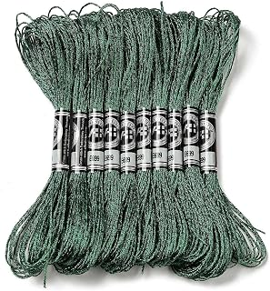 10 Skeins 0.8mm Metallic Polyester Embroidery Floss 12 Ply Glitter Thread for Friendship Bracelet DIY Craft Craft 8M Skein (Sea Green)