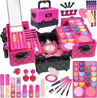 Kids Makeup Kit for Girl - 52 PCS Safe and Washable Makeup for Kids, Real Girls Toddler Make Up Kit with Cosmetic Case, Girls Toys Age 4-12, Princess Toys Birthday Gifts