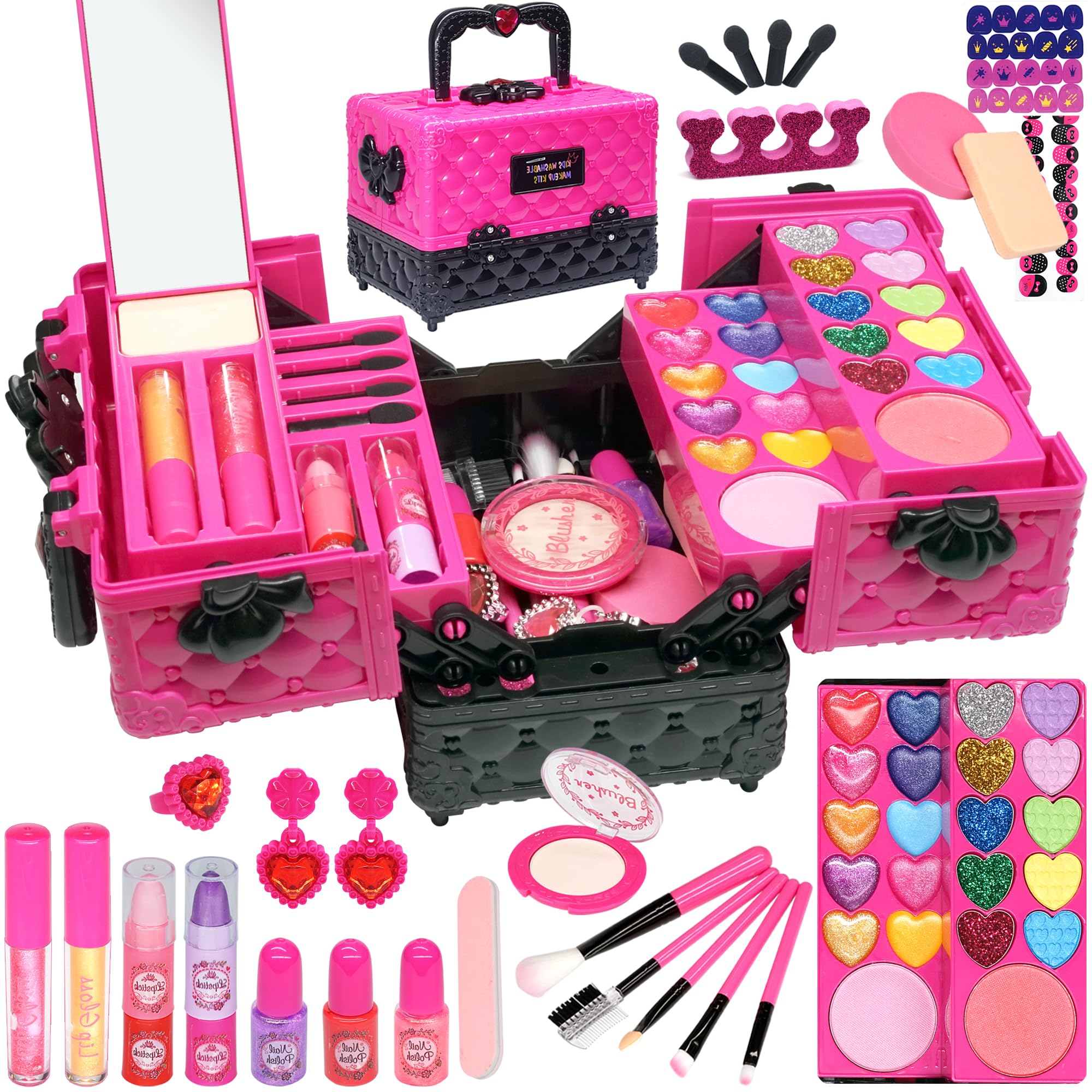 Kids Makeup Kit for Girl - 52 PCS Safe and Washable Makeup for Kids, Real Girls 